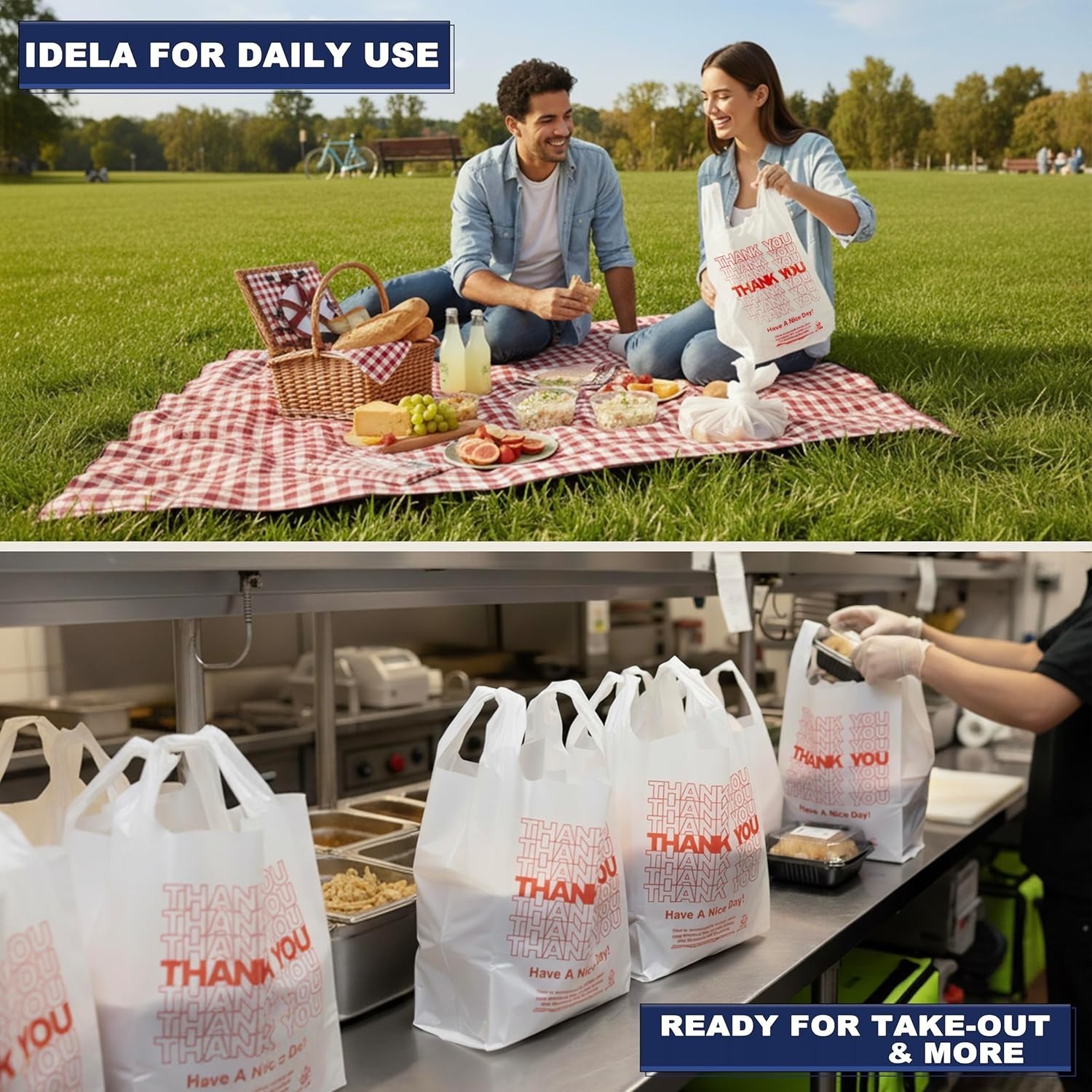 Bulk 100pcs White ‘Thank You’ Plastic Bags, Sturdy Grocery Shopping Solution