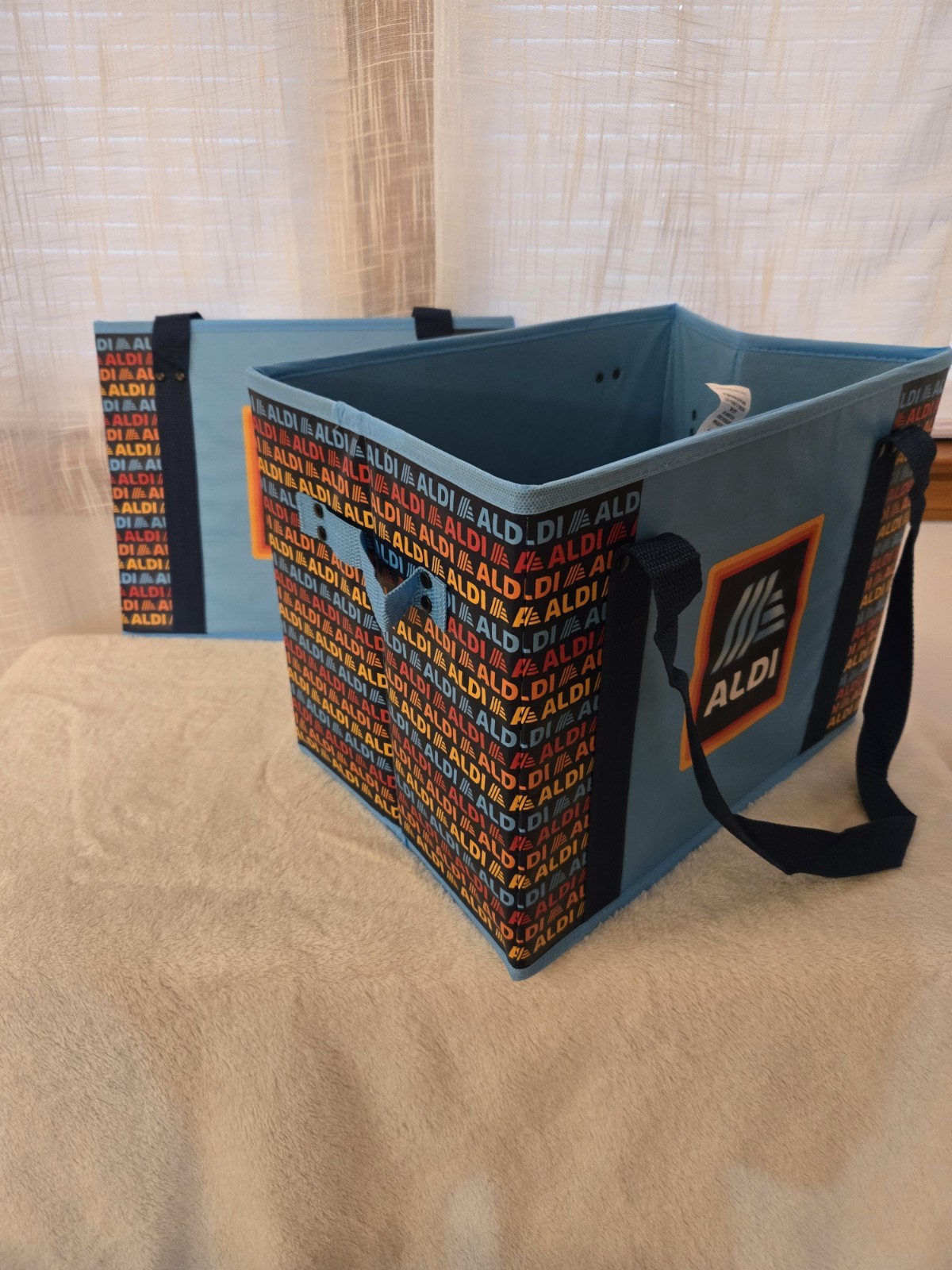 ALDI 2 Collapsible Box Bags 14x10x11 Blue Navy Rainbow