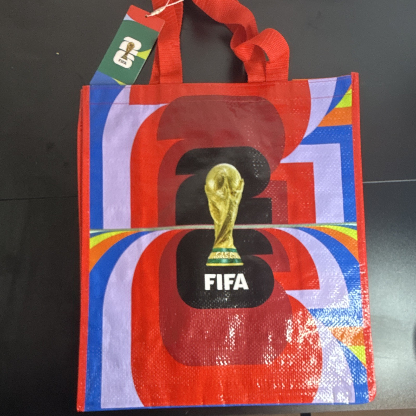 FIFA Large Multicolor Graphic Plastic Reusable Shopping Tote Bag 6×13.7×14.7