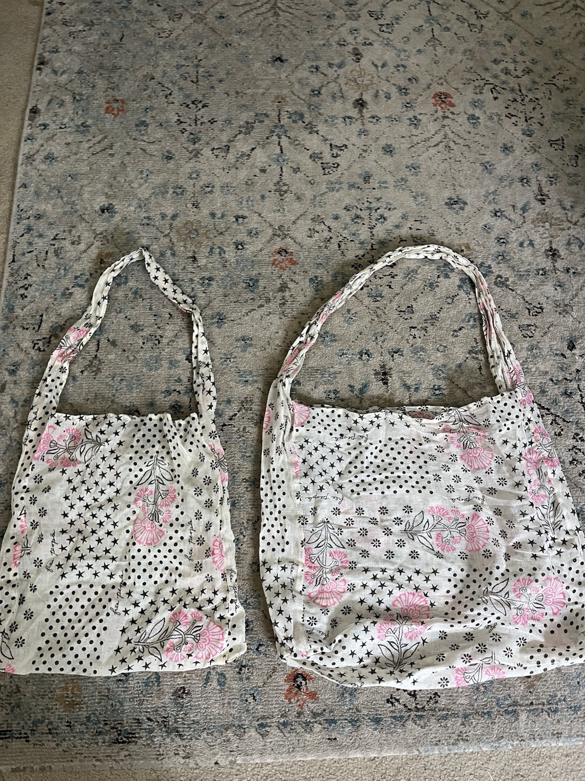 Free People Reusable Tote Bag Linen Lightweight Floral Shopping Bag Pink 2 pk