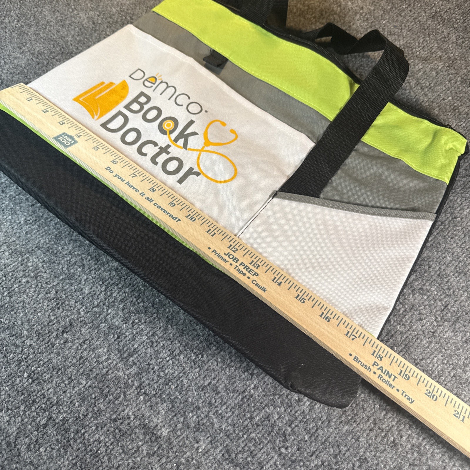 Demco Book Doctor Market Tote Canvas Reusable Shopping Bag Green Black