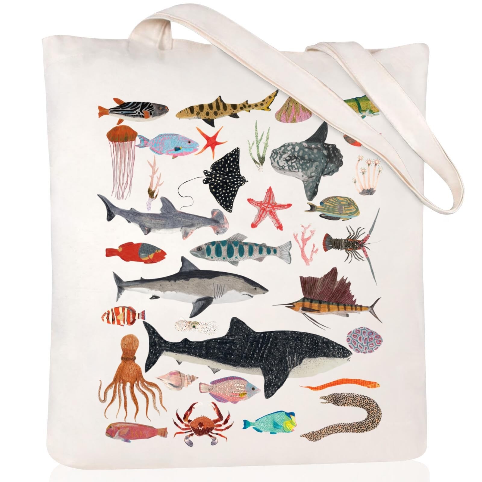 Canvas Tote Bag Aesthetic for Women Cute Sea Life Canvas Totes Gift with Zipp…