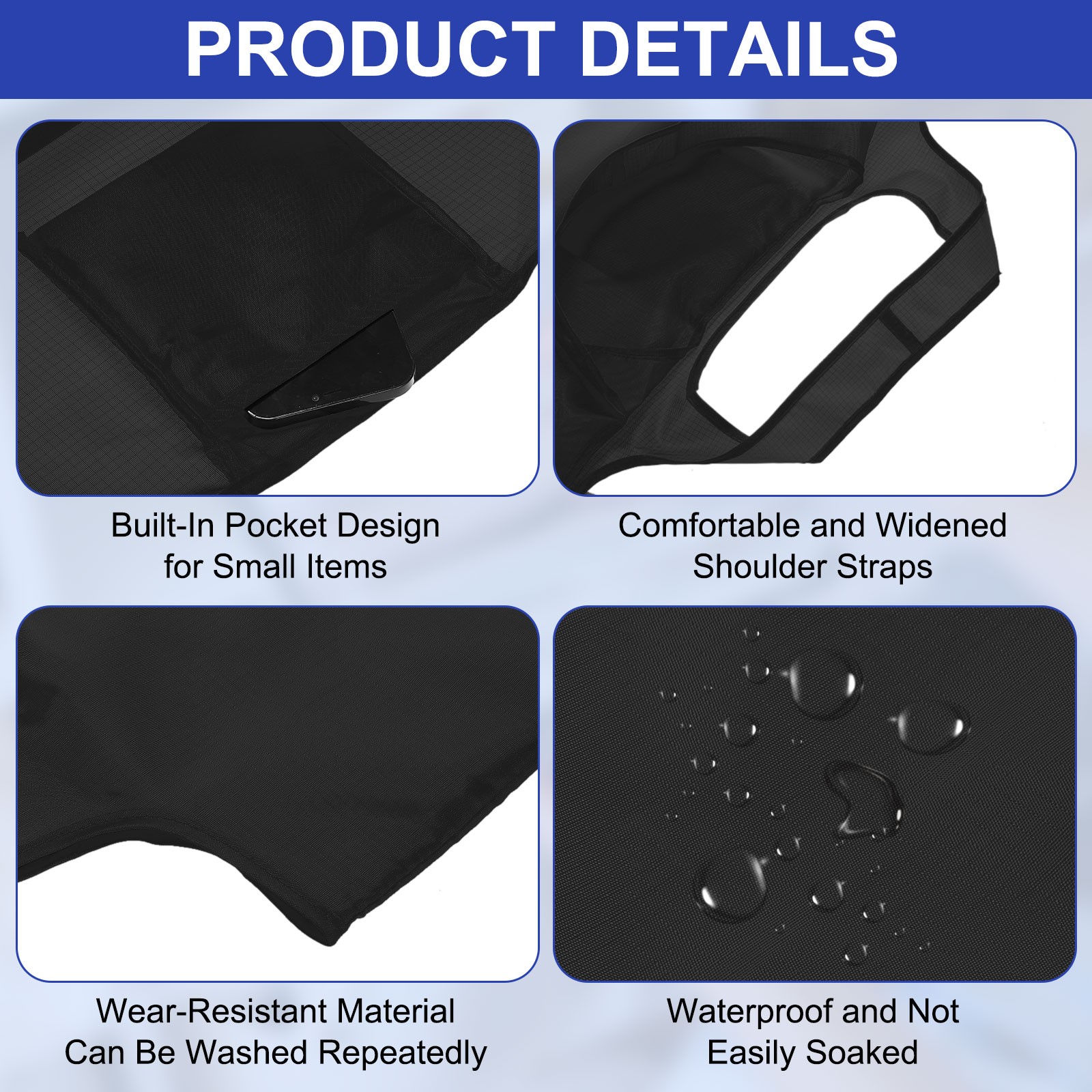 Reusable Grocery Bags, 1Pcs Washable Shopping Totes with Handles (Black)