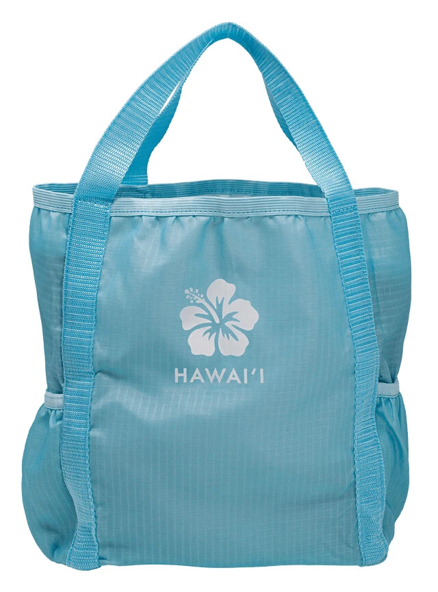 HAWAIIAN LIGHT BLUE HIBISCUS HAWAII REUSABLE SHOPPING BAG FOLDABLE TOTE