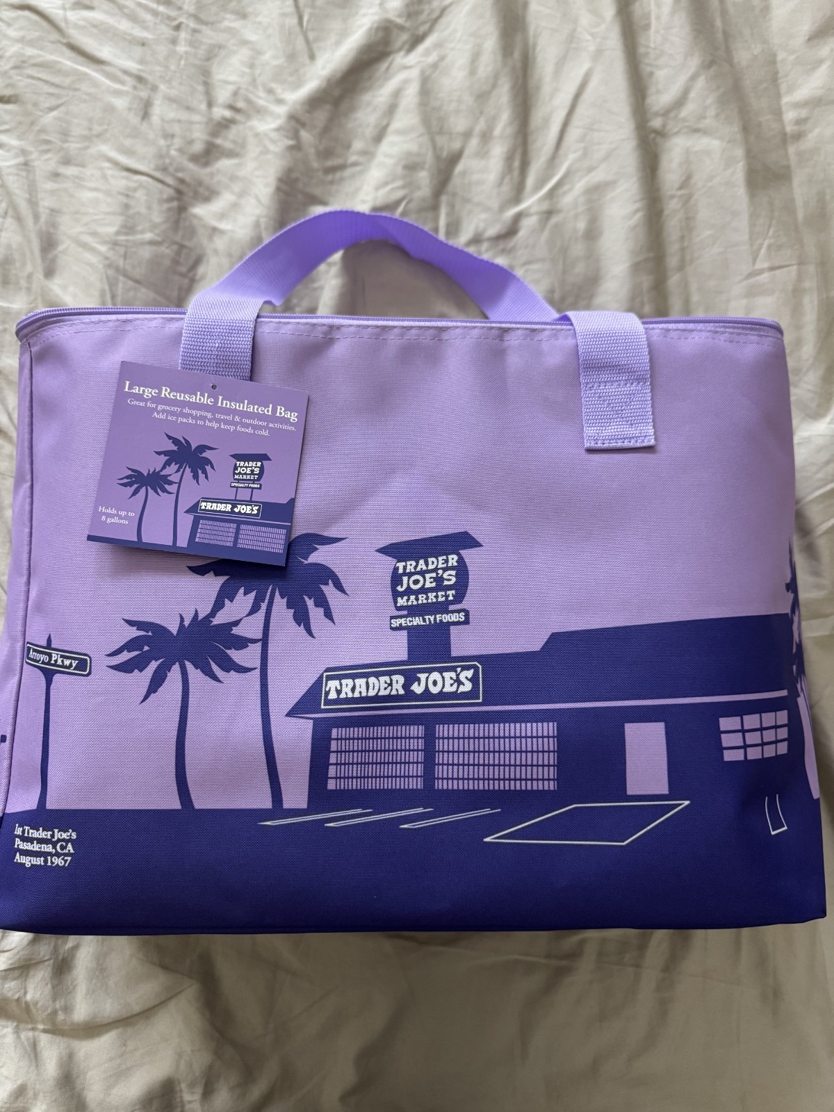 Trader Joe’s Lilac Purple Large Insulated Cooler Tote Bag 8 Gallon NEW w/ Tag
