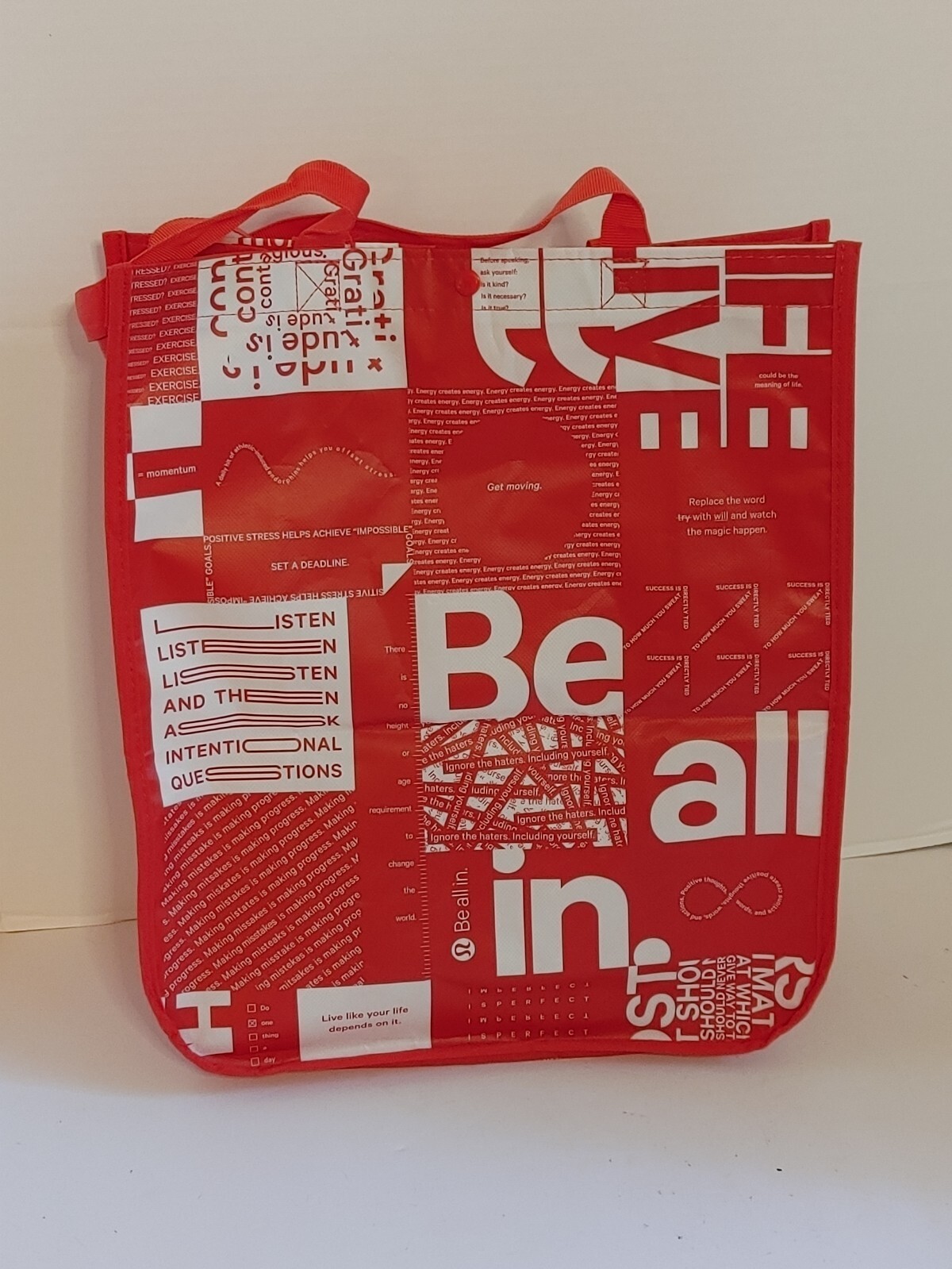 Red White Lululemon Reusable Shopping Tote Bag Be All In Yoga