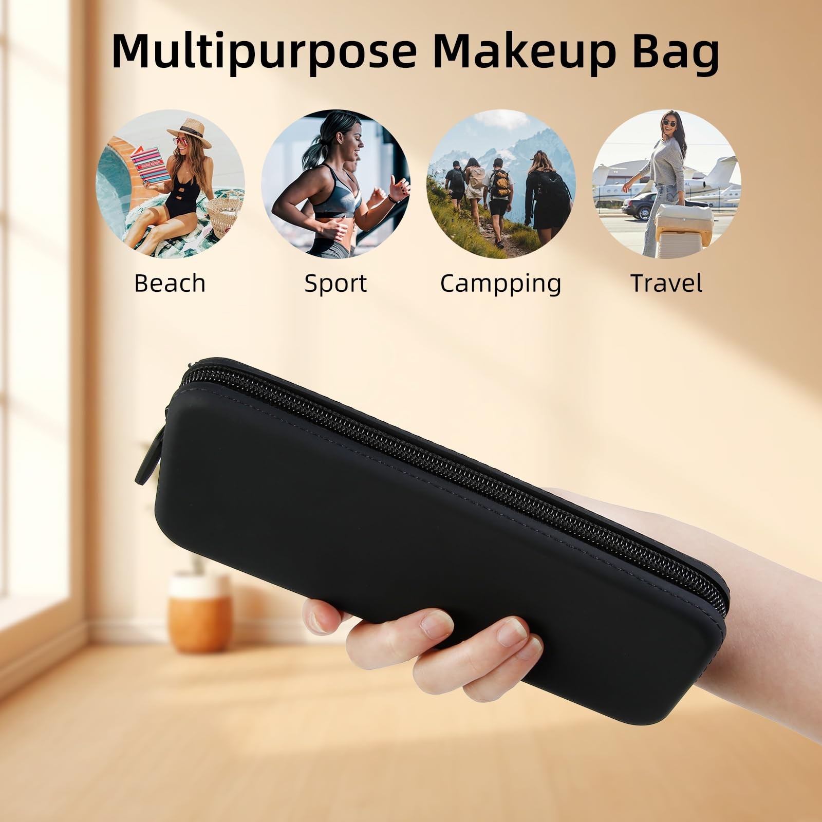 AIBFRID 2PCS Silicone Makeup Brush Bag Travel Zipper Black White