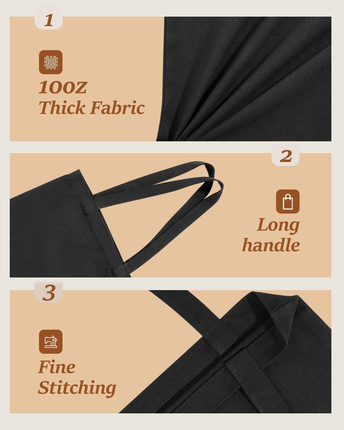 50-Pack Canvas Tote Bags: Bulk Blank Bags for Heat Transfer Printing, Black