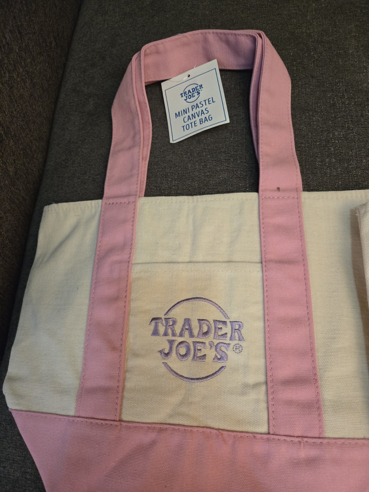 Trader Joe’s Mini Pastel Canvas Tote Bag NWT Blue Green Pink Purple | US Stock