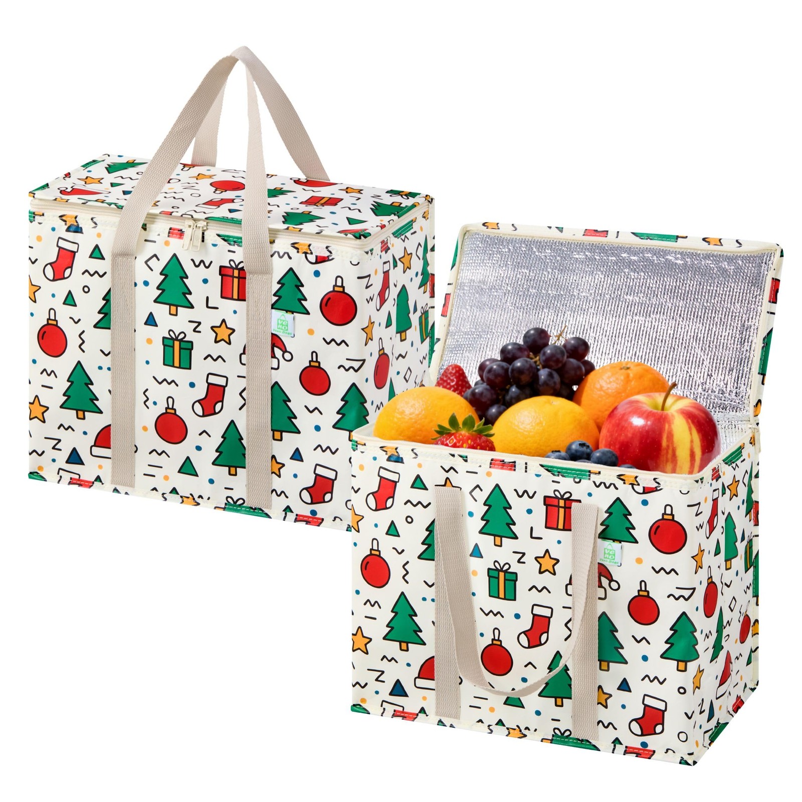 2 Pack Insulated Cooler Bag for Food Delivery, Reusable Grocery Shopping Bag,…