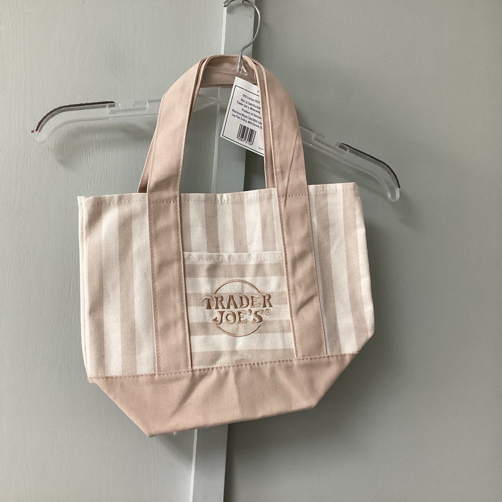 Trader Joe’s Mini Canvas STRIPE Tote Bag Tan Beige Spring 2026 New
