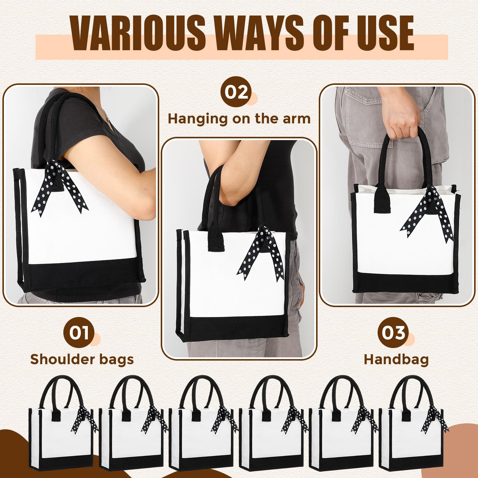 12 Pcs Small Canvas Tote Gift Bags Bulk for Women Size 10 x 10 x 4 Inch Subli…