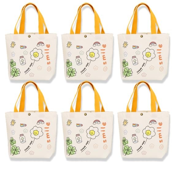 6PCS Small Canvas Tote Bags 9″x11″ Canvas Handbag Lunch Bags for Women Cute M…