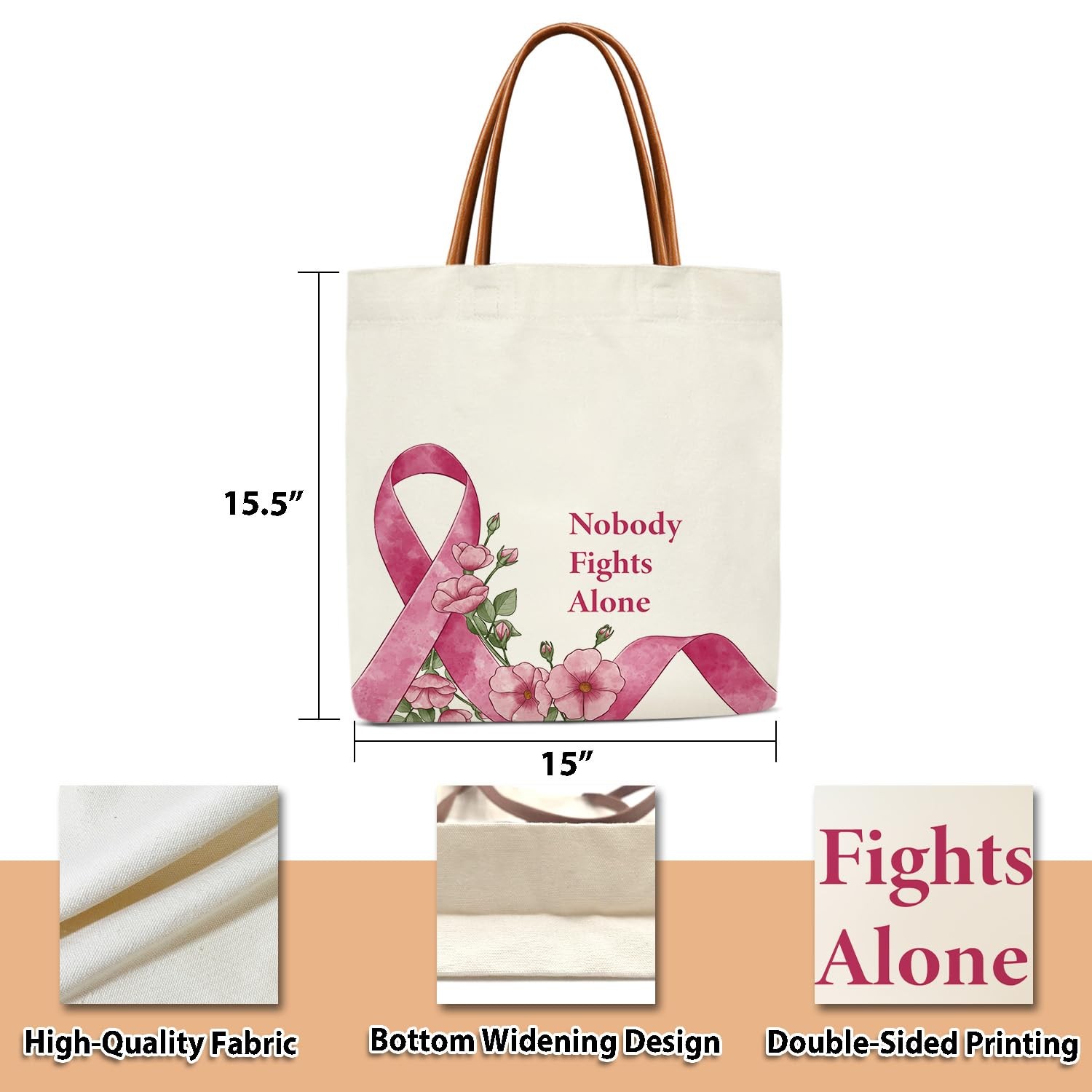 Breast Cancer Gifts Tote Bags for Women, Nobody Fights Alone Canvas Tote Bag,…