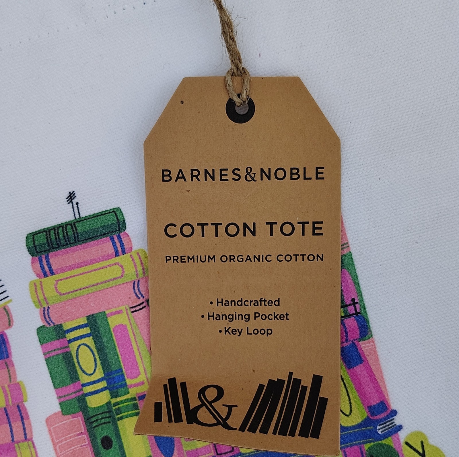 Barnes & Noble Cotton Tote Handcrafted Hanging Pocket Key Loop Multicolor