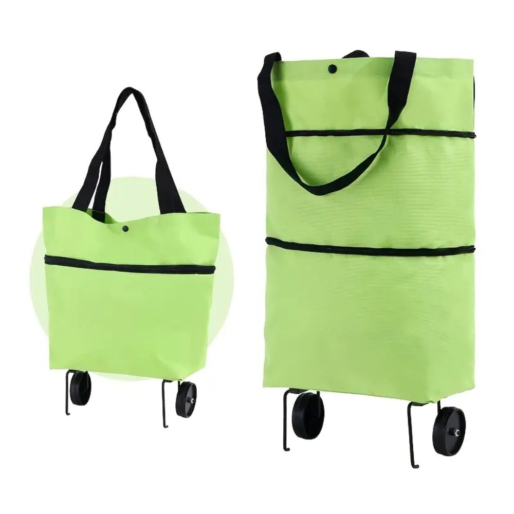 Foldable Shopping Cart with Wheels Oxford Cloth Reusable Trolley Bag Organizer