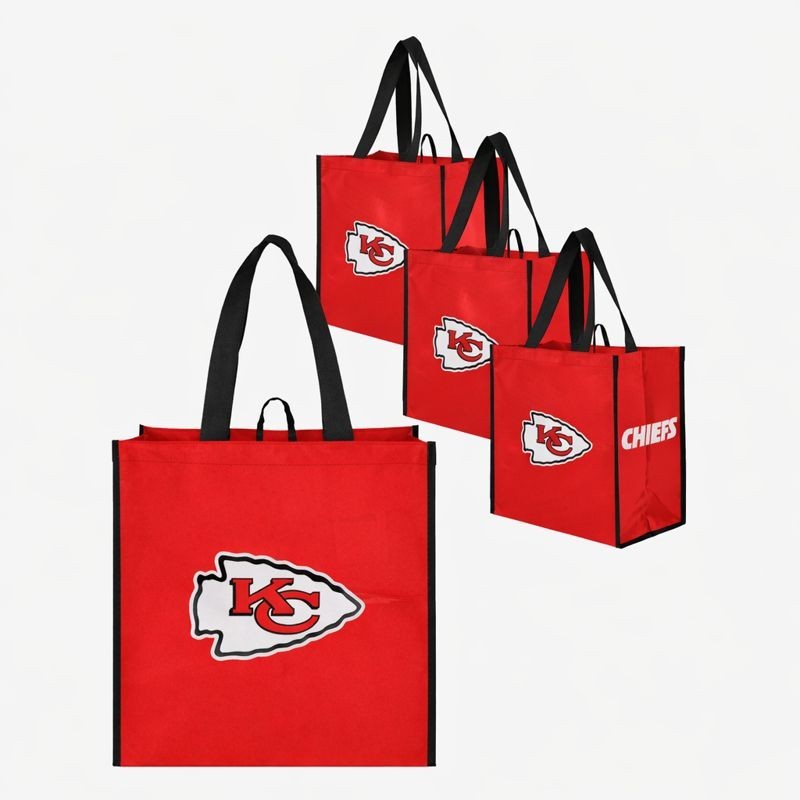 Kansas City Chiefs Reusable Tote Bags Set of 4 Red Handle Shopping Bags KC Logo