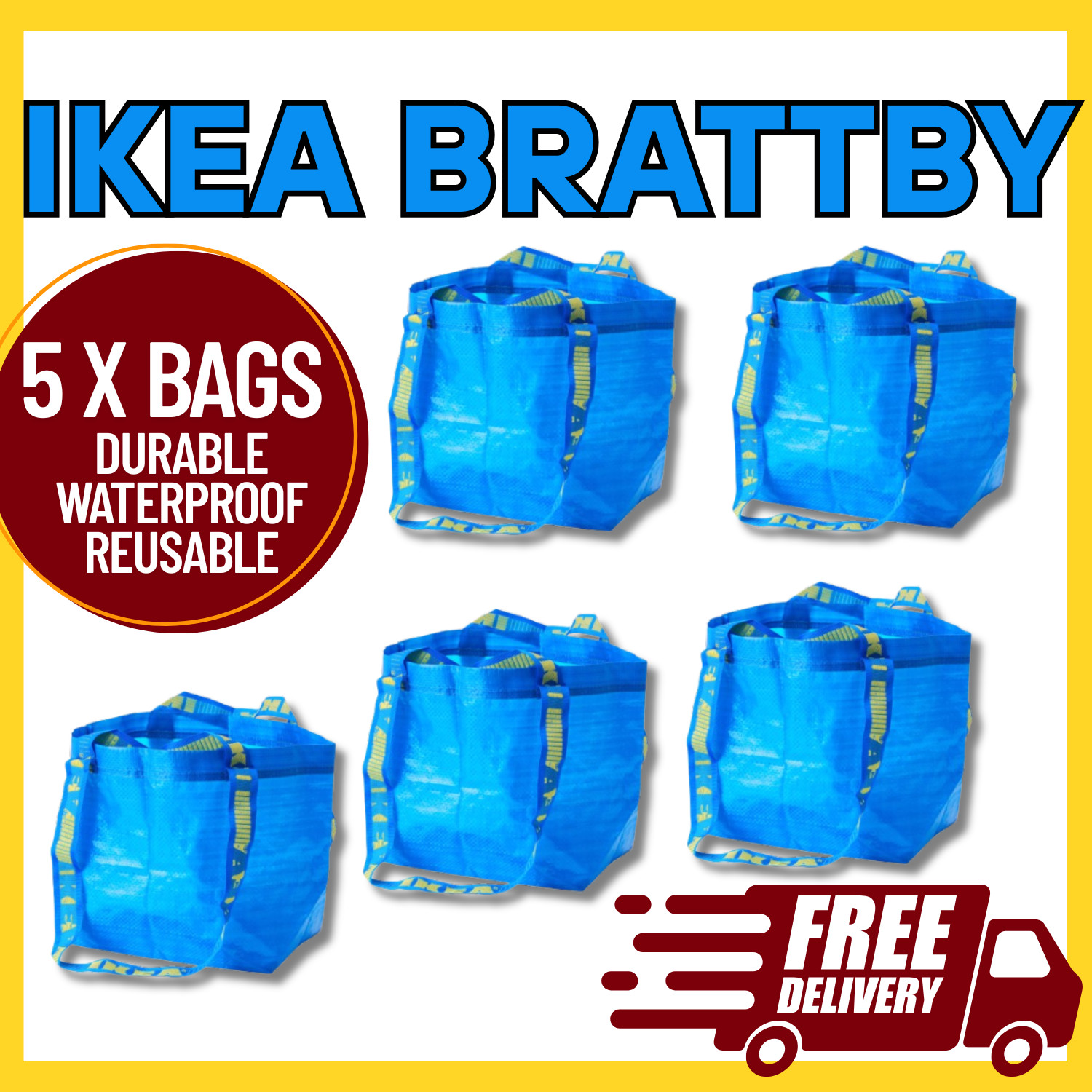 5 x IKEA BRATTBY Small Bag Grocery Laundry Shopping Storage Tote Free Shipping