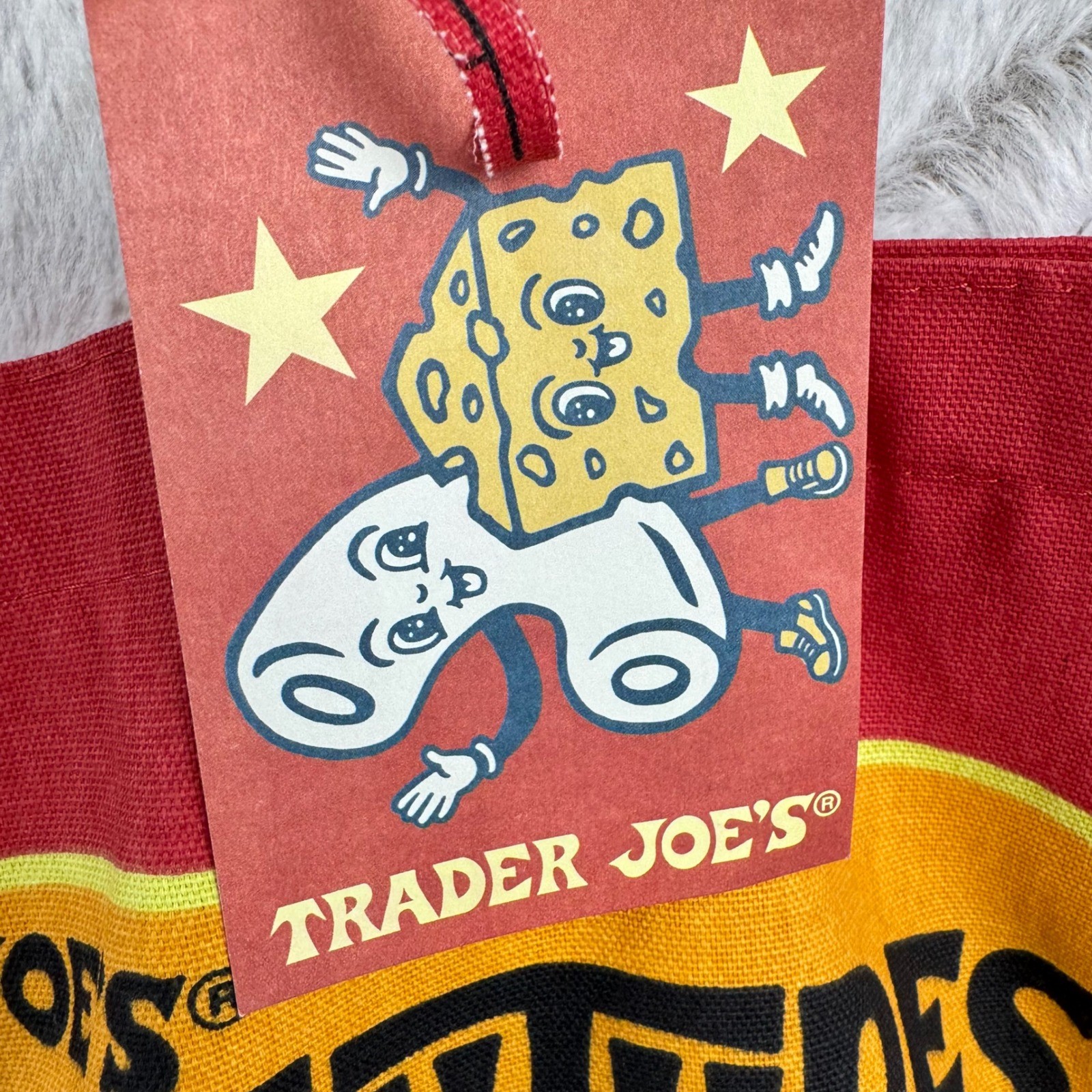 Trader Joe’s Cheese Bag Tote Unisex OS Red Yellow Cotton Canvas NWT NEW