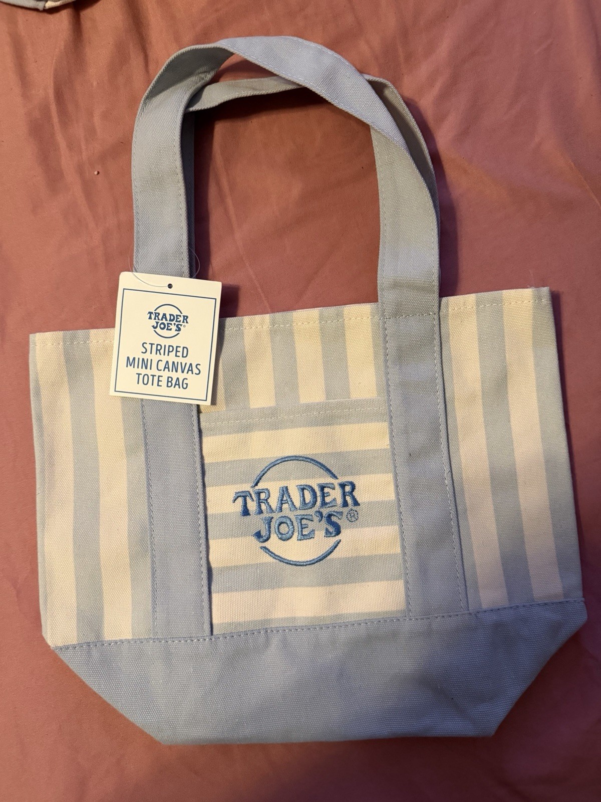 Brand new Trader Joe’s Stripped tote Light blue June 2026