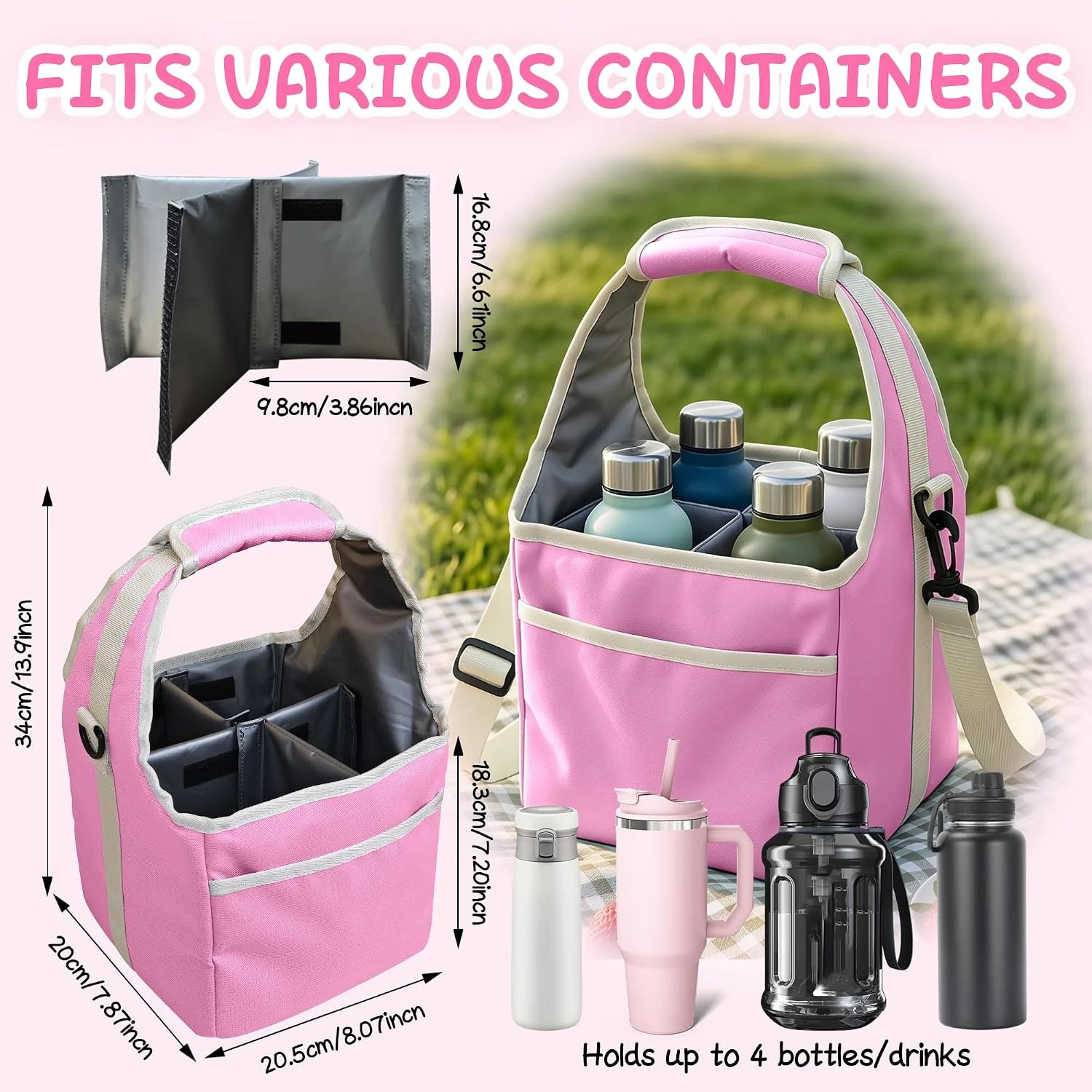 Reusable Drink Carrier Tote Bag with Handle Family Size 4 Compartment Water Bott