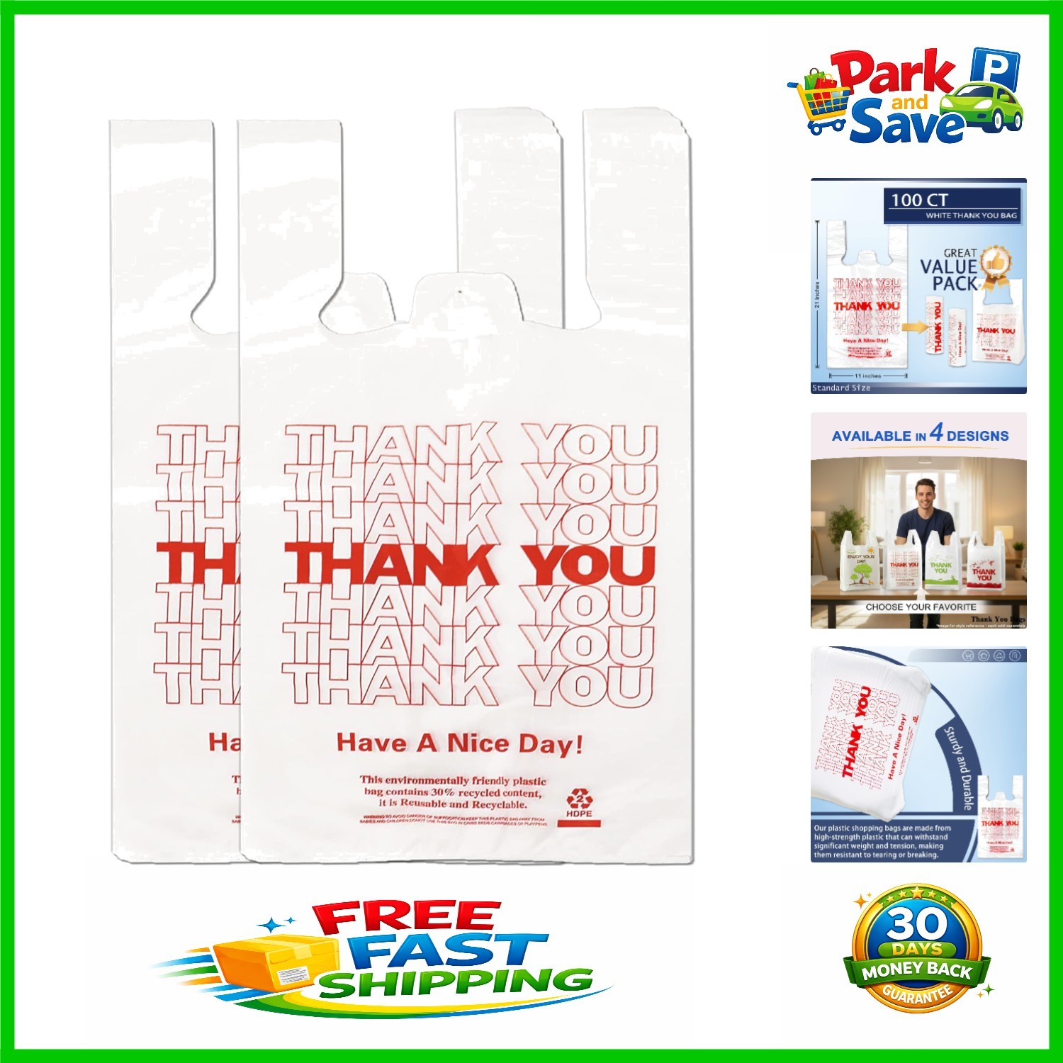 Bulk 100 White T-Shirt Bags – Reusable, Sturdy, Ideal for Retail Convenience