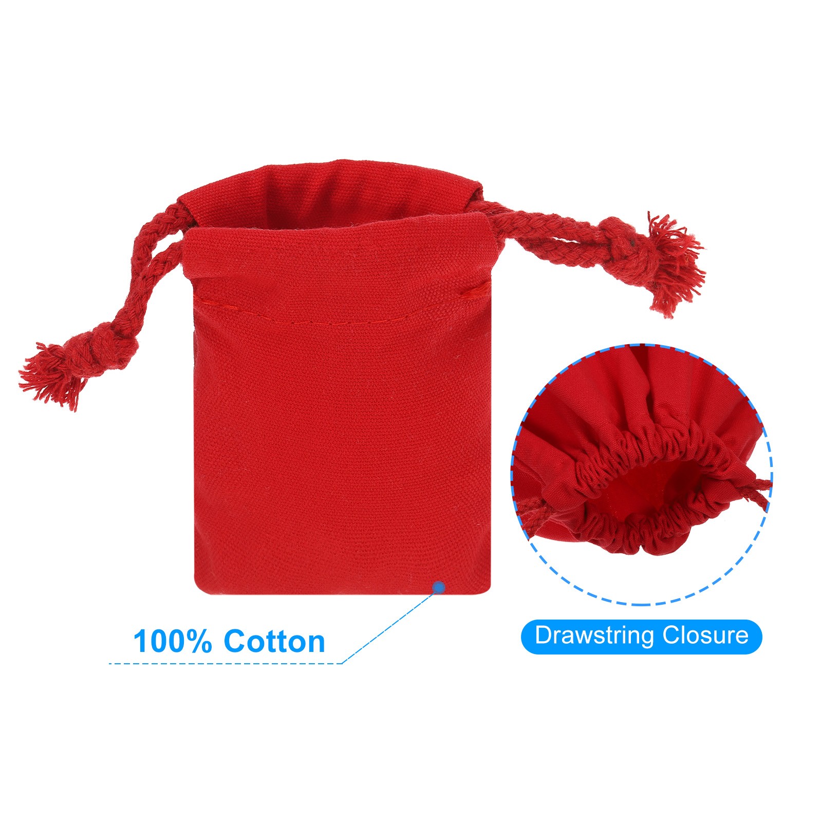 12pcs 100% Cotton Reusable Drawstring Bags, 3×4″ Dust Bags, Red