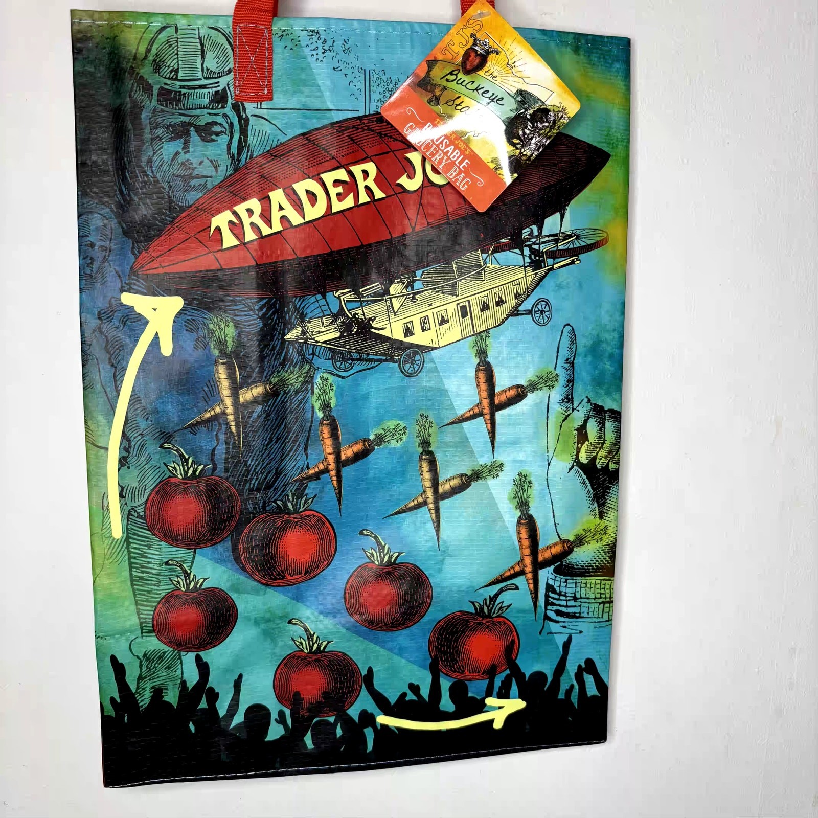 Trader Joe’s Ohio Buckeye State Tote Bag Reusable Shopper Plane Rock n Roll NWT!