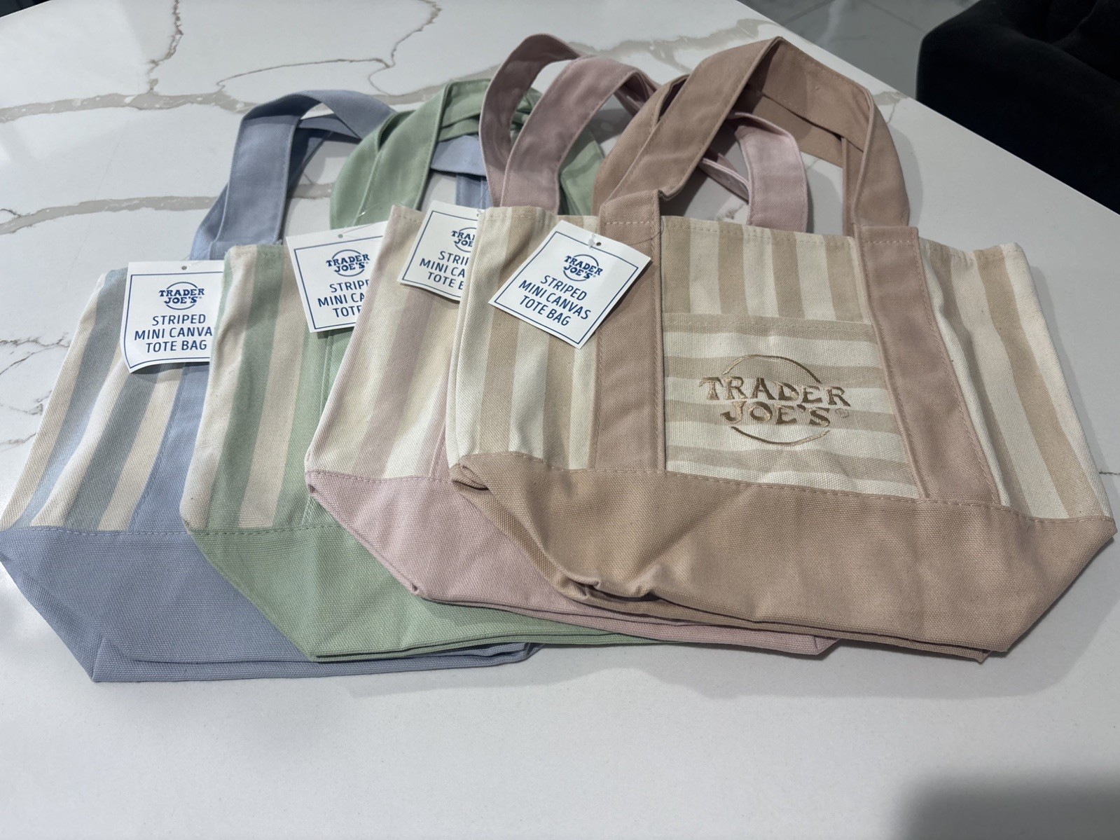 New Trader Joe’s Mini Pastel Stripe Canvas Tote Bag Limited Edition Set Of 4