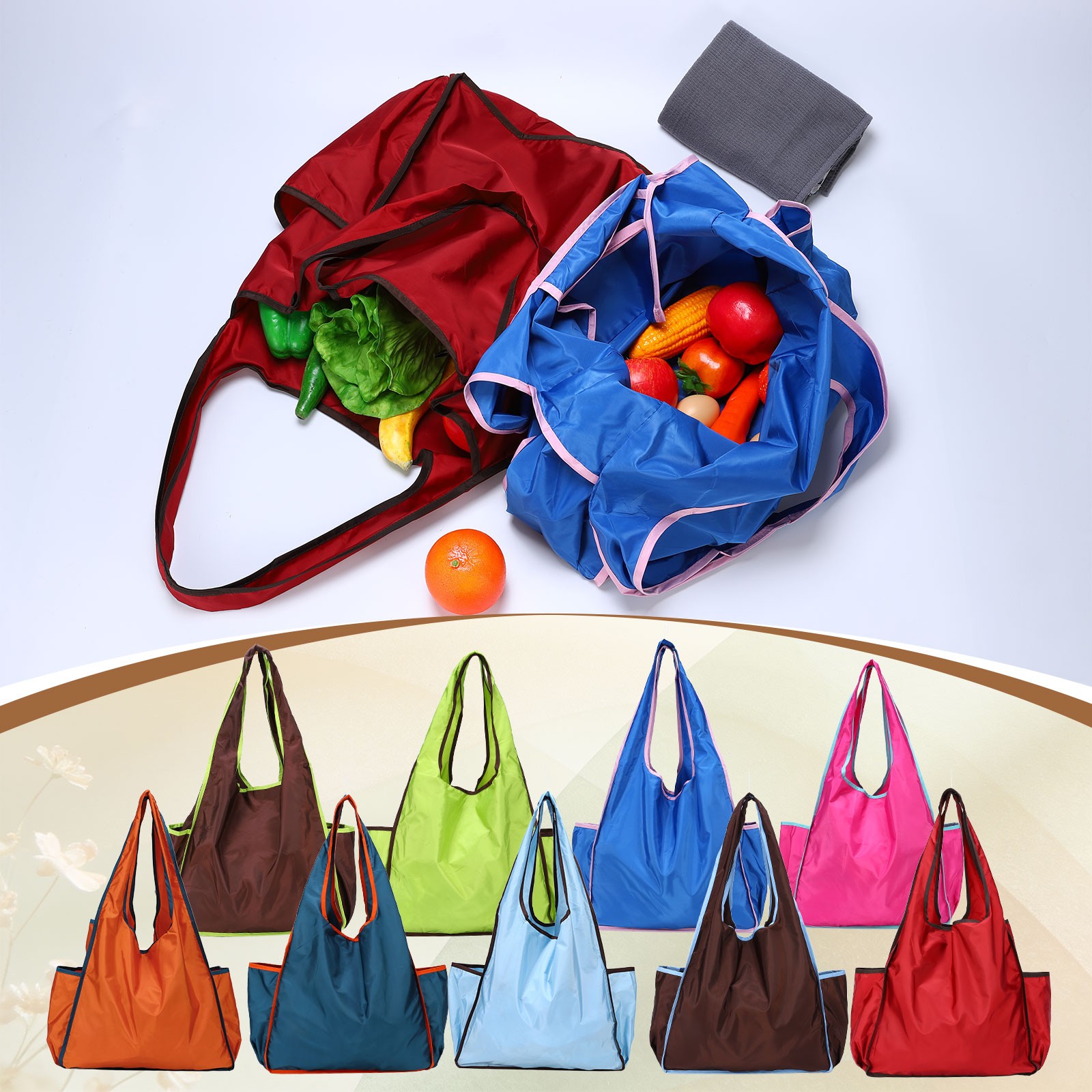 Washable Shopping Totes with Handles, Grocery Bags, Light Blue