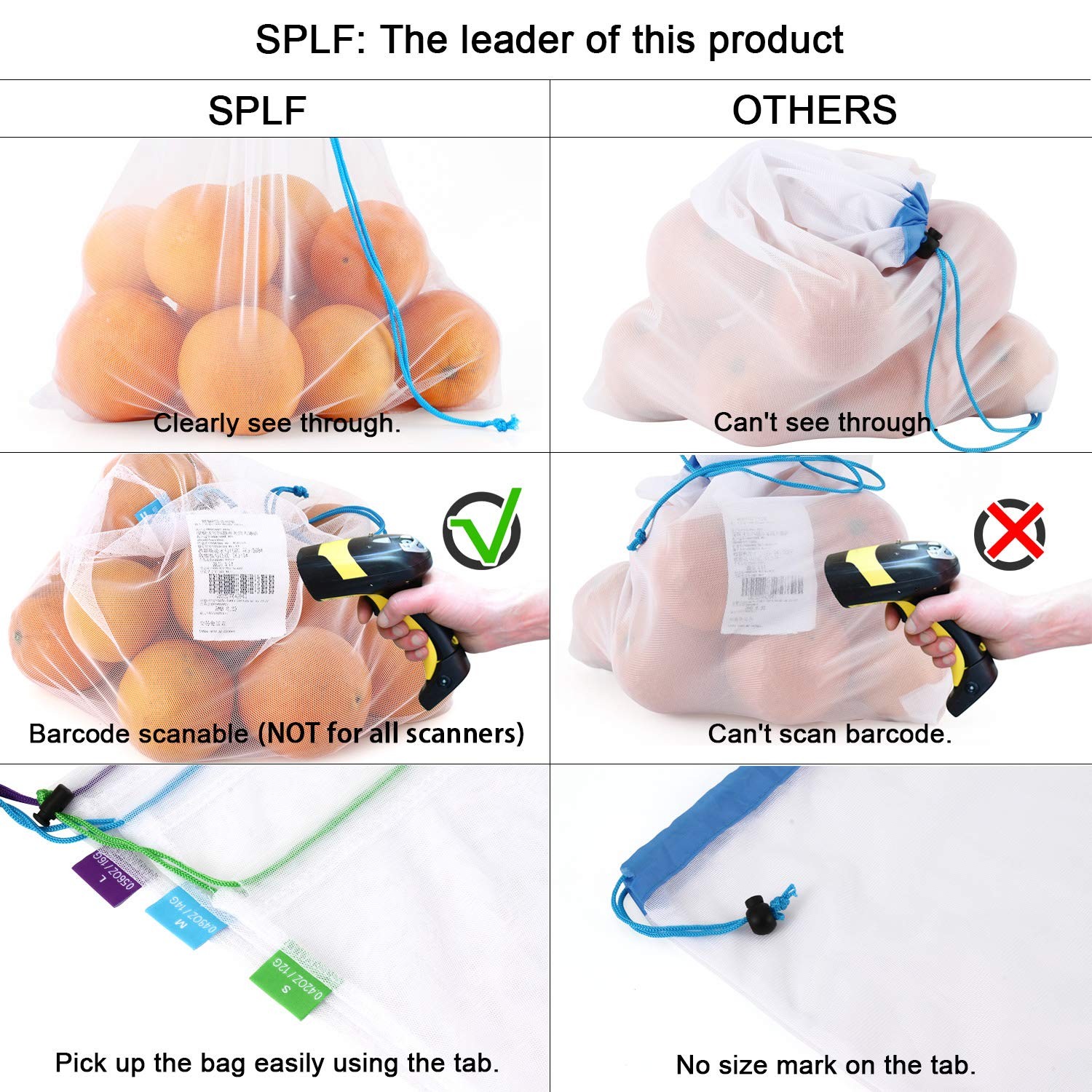 12 Pcs Heavy Duty Reusable Mesh Produce Bags, Barcode Scanable See Through Fo…