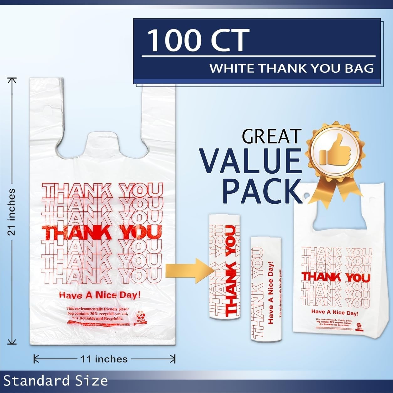 Bulk 100 White T-Shirt Bags – Reusable, Sturdy, Ideal for Retail Convenience