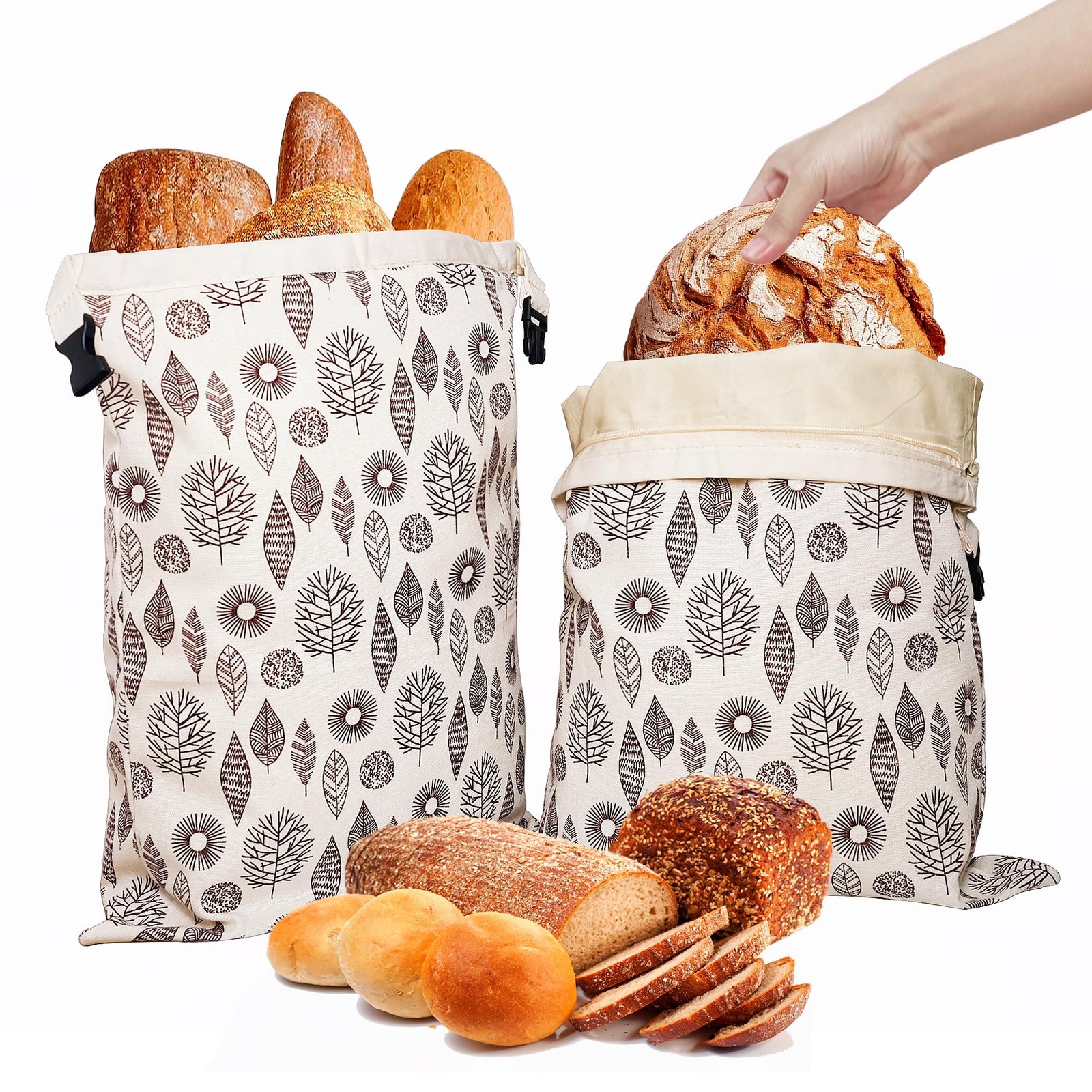 OHIYO Reusable Beeswax Bread Bags for 13 inches x 17 inches, Leaf Pattern