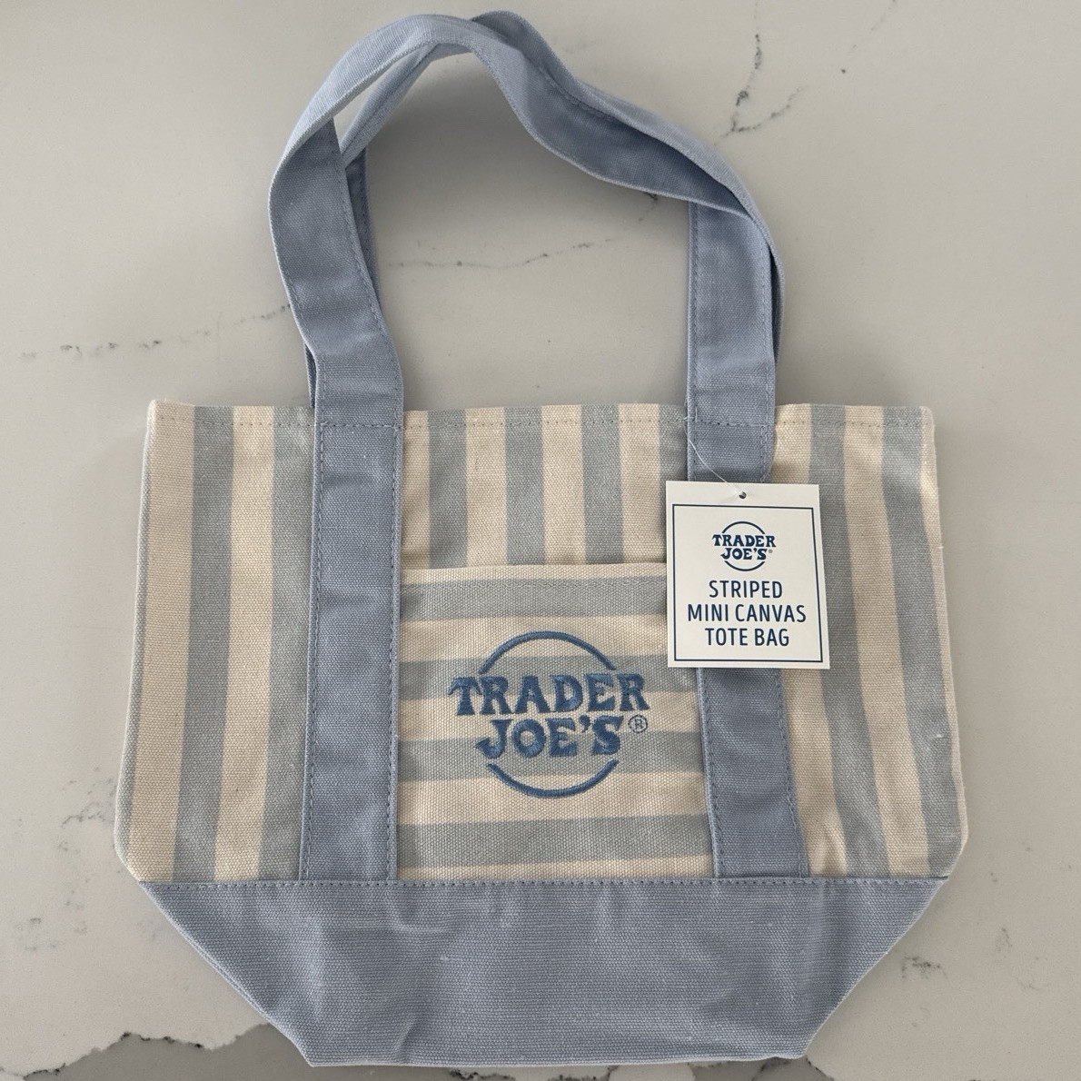 Trader Joe’s Striped Mini Canvas Tote Bag Blue/White 11x6x5 in