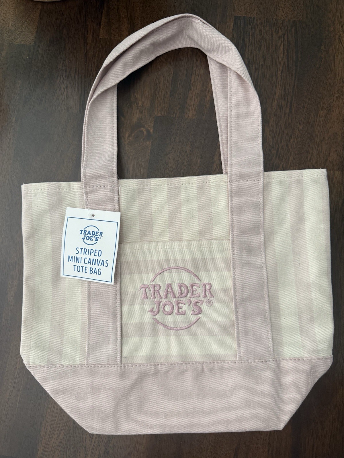 Trader Joe’s Striped Mini Canvas Tote Bag, Pink/White, Reusable