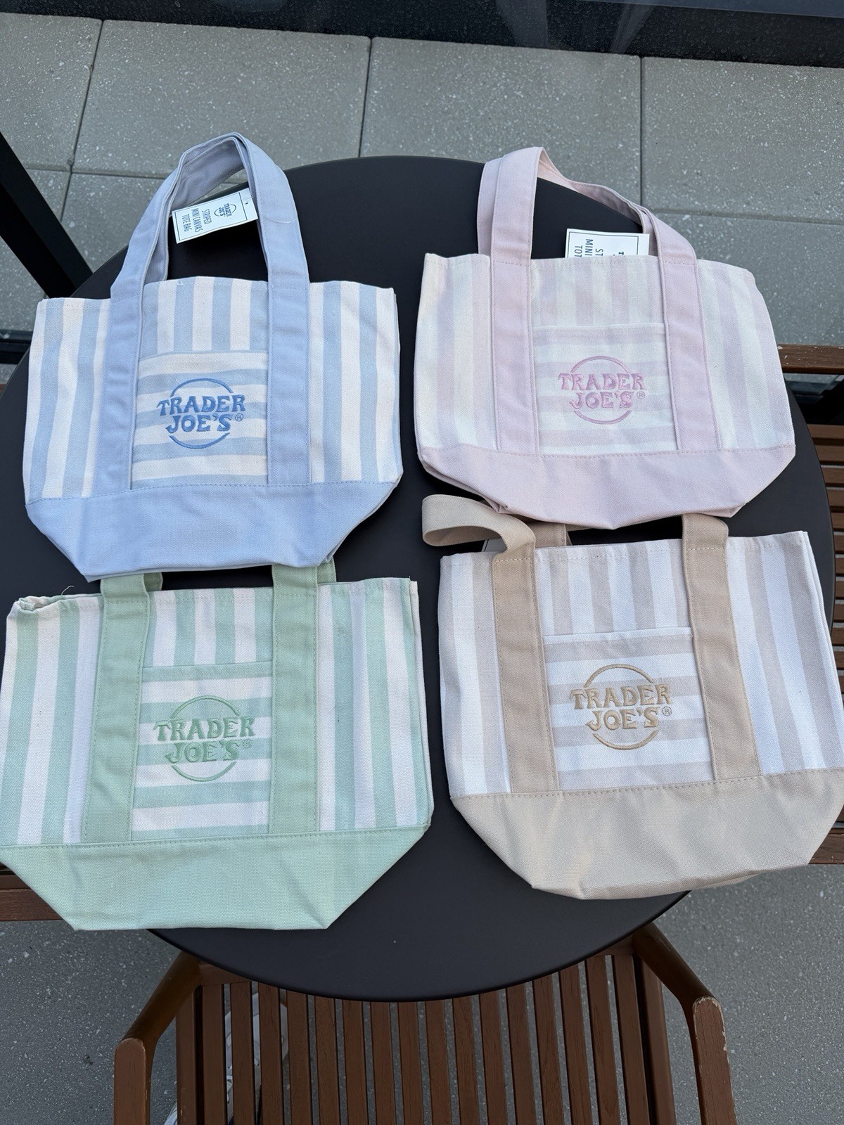 Trader Joe’s 4-Pack Small Canvas Striped Tote Bags 13x6x10 Multicolor