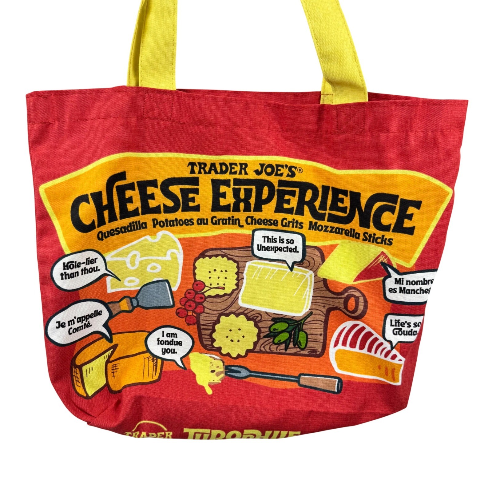 Trader Joe’s Cheese Bag Tote Unisex OS Red Yellow Cotton Canvas NWT NEW