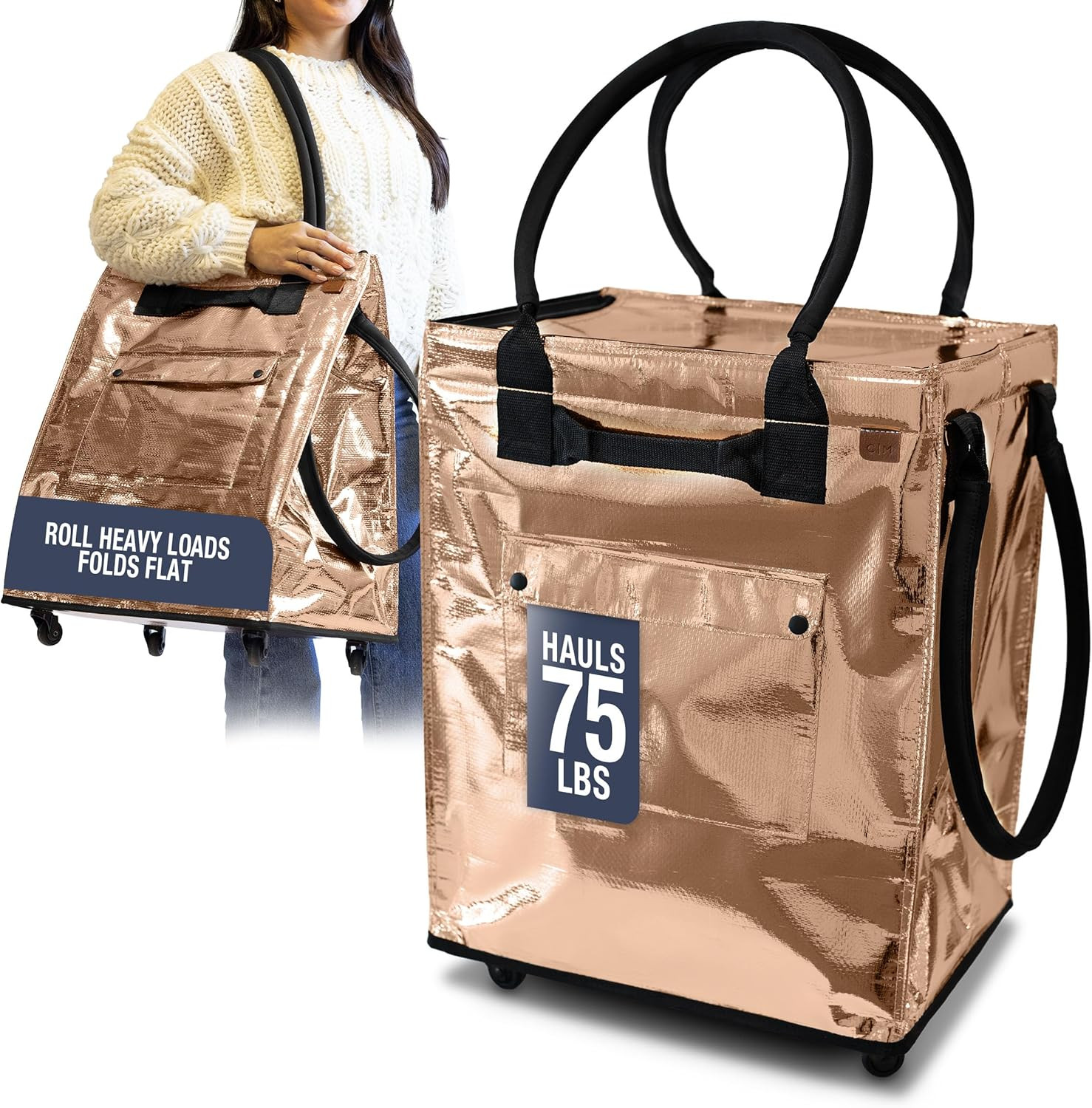 Hauler Rolling Tote Bag, 90L Collapsible Portable Shopping Cart with Wheels for