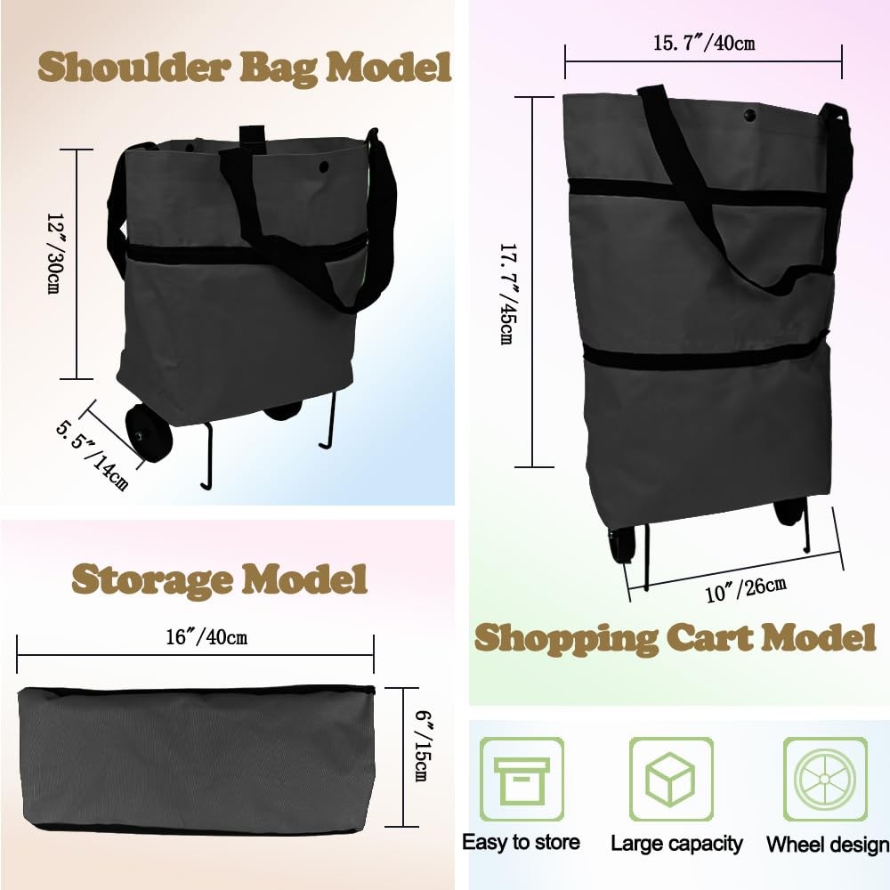 Collapsible Shopping Grocery Bag With Wheels Rolling Tote Bag With Wheels Lar…