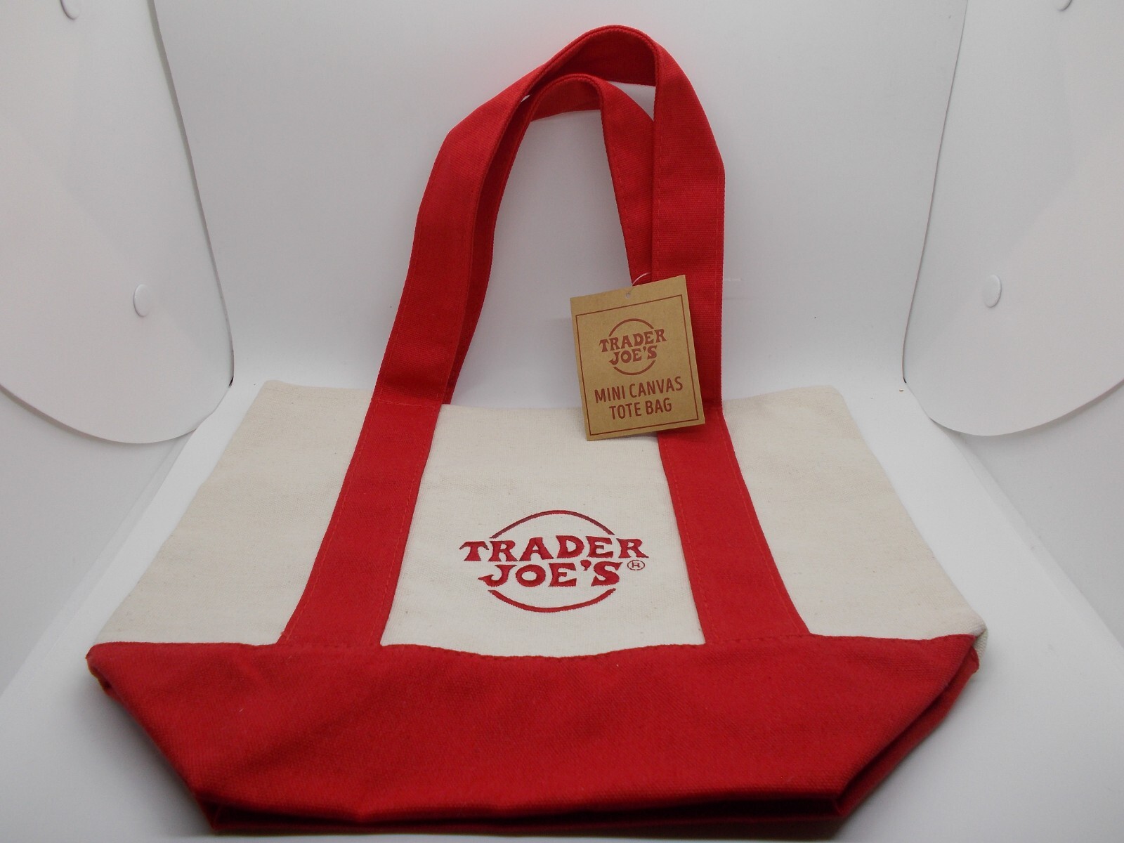 Trader Joes Mini Canvas Tote in Red NEW