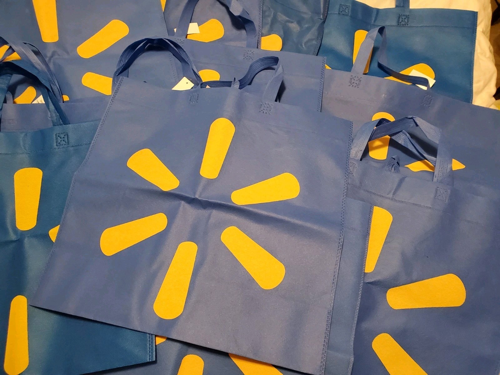 12 Lot New XLarge Walmart Reusable Shopping Bags Set Blue Crafts Tools 18″ X 17″