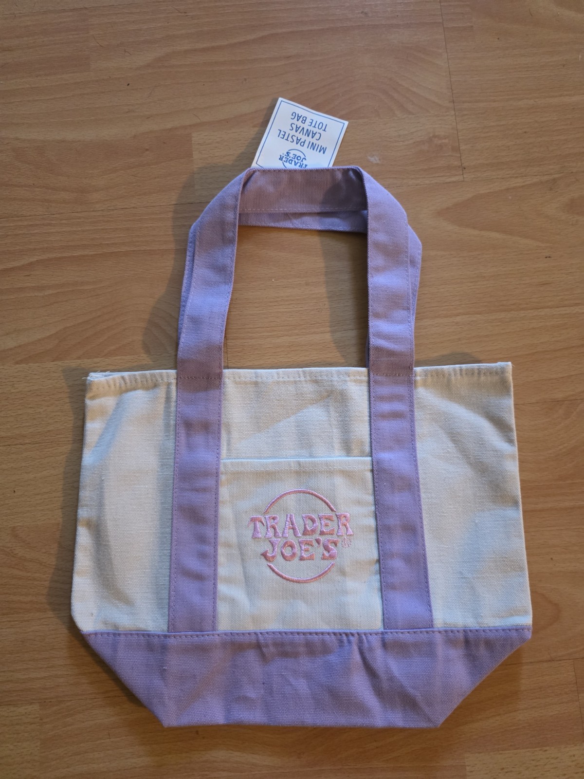 Trader Joe’s Easter Mini Pastel Canvas Tote Bag Single Lavender Purple NWT
