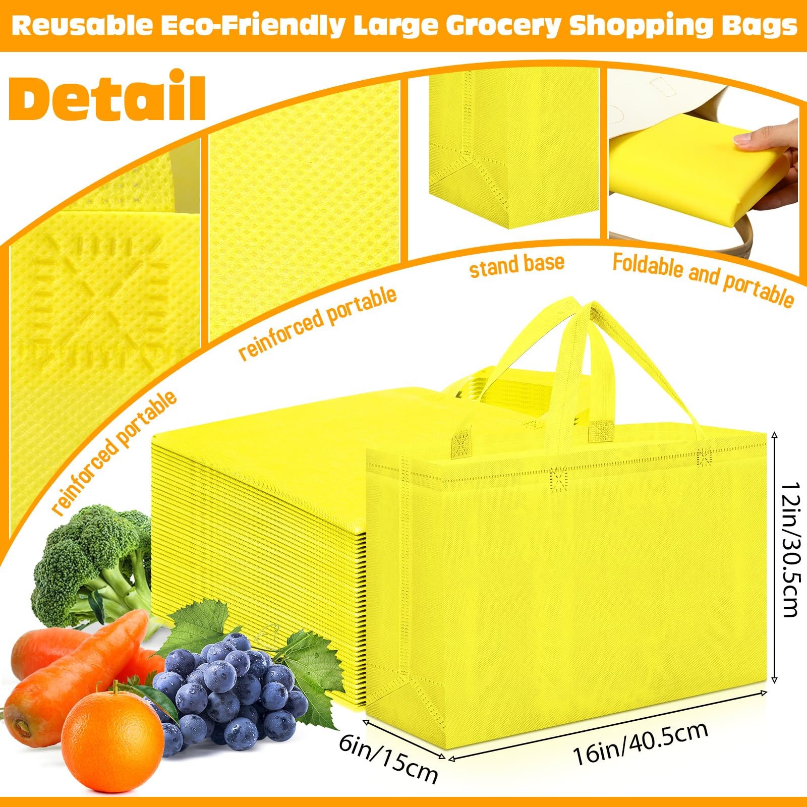 Large Reusable Grocery Shopping Tote Bags Non Woven Handles 16x6x12 Inch