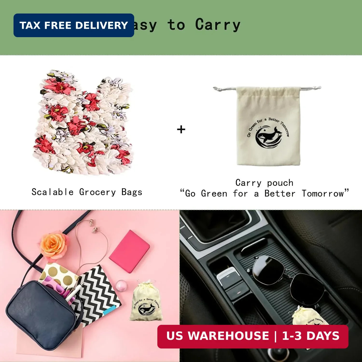 Reusable Scalable Tote Grocery Bags,Eco-Friendly Foldable Shopping Bags with Sto