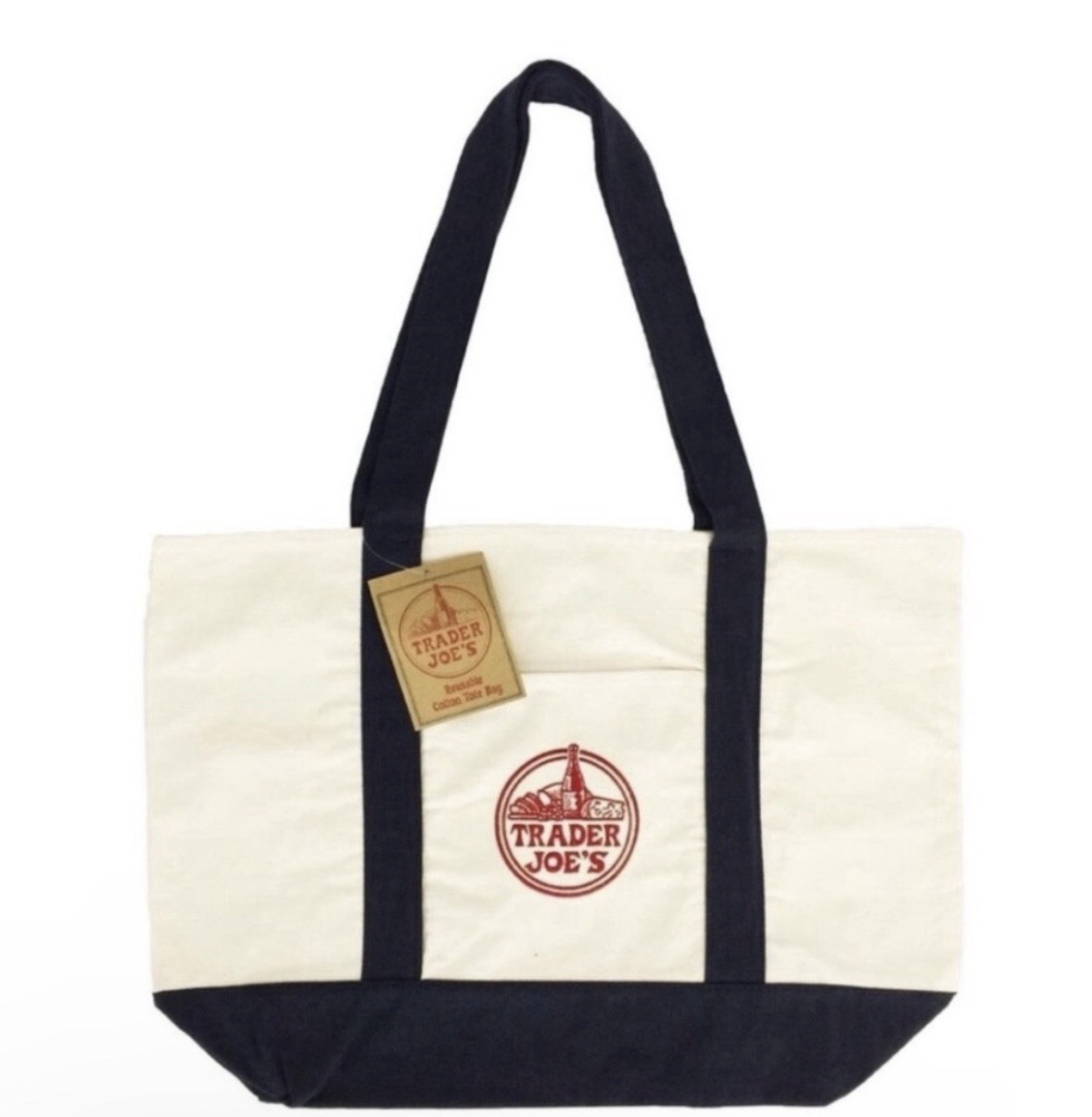 New Trader Joe’s Canvas Tote Bag – Large Classic Navy & Cream – NWT