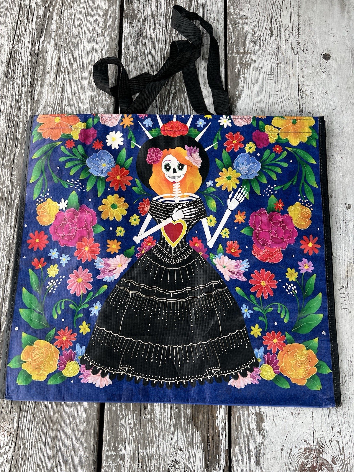 Reusable Day of the Dead💀 Skeleton FLORAL 🌺 Shopping Bag Foldable Multicol…