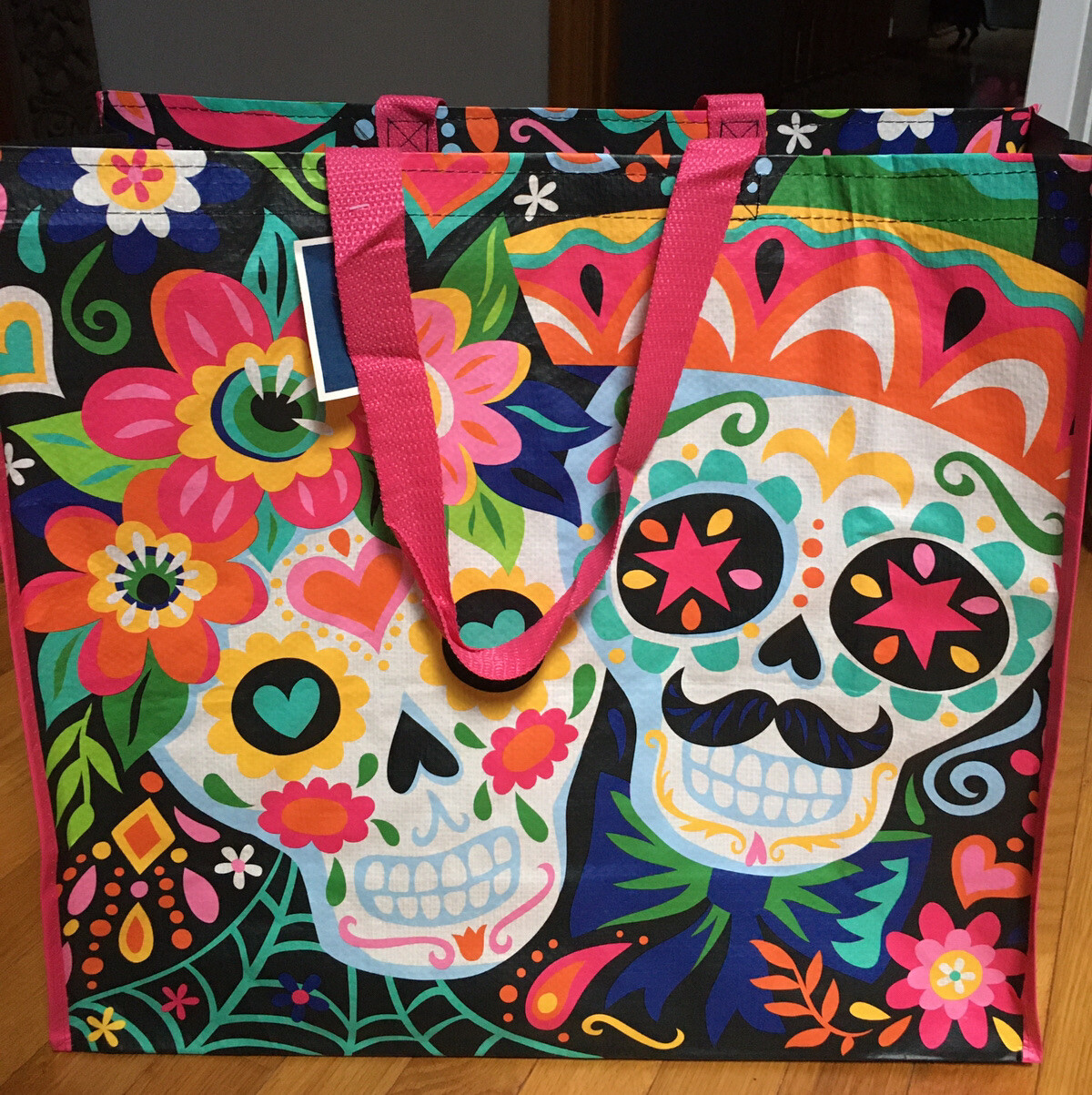New XXL Sugar Skulls~Day Of The Dead~Shopping Bag Reusable Tote Bag~Marshalls