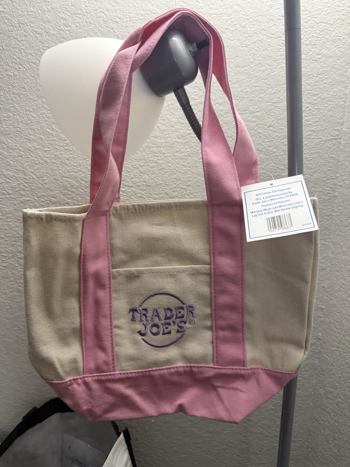 Trader Joe’s Mini Pastel Tote Bag Cotton Polyester Pink Beige Small Foldable