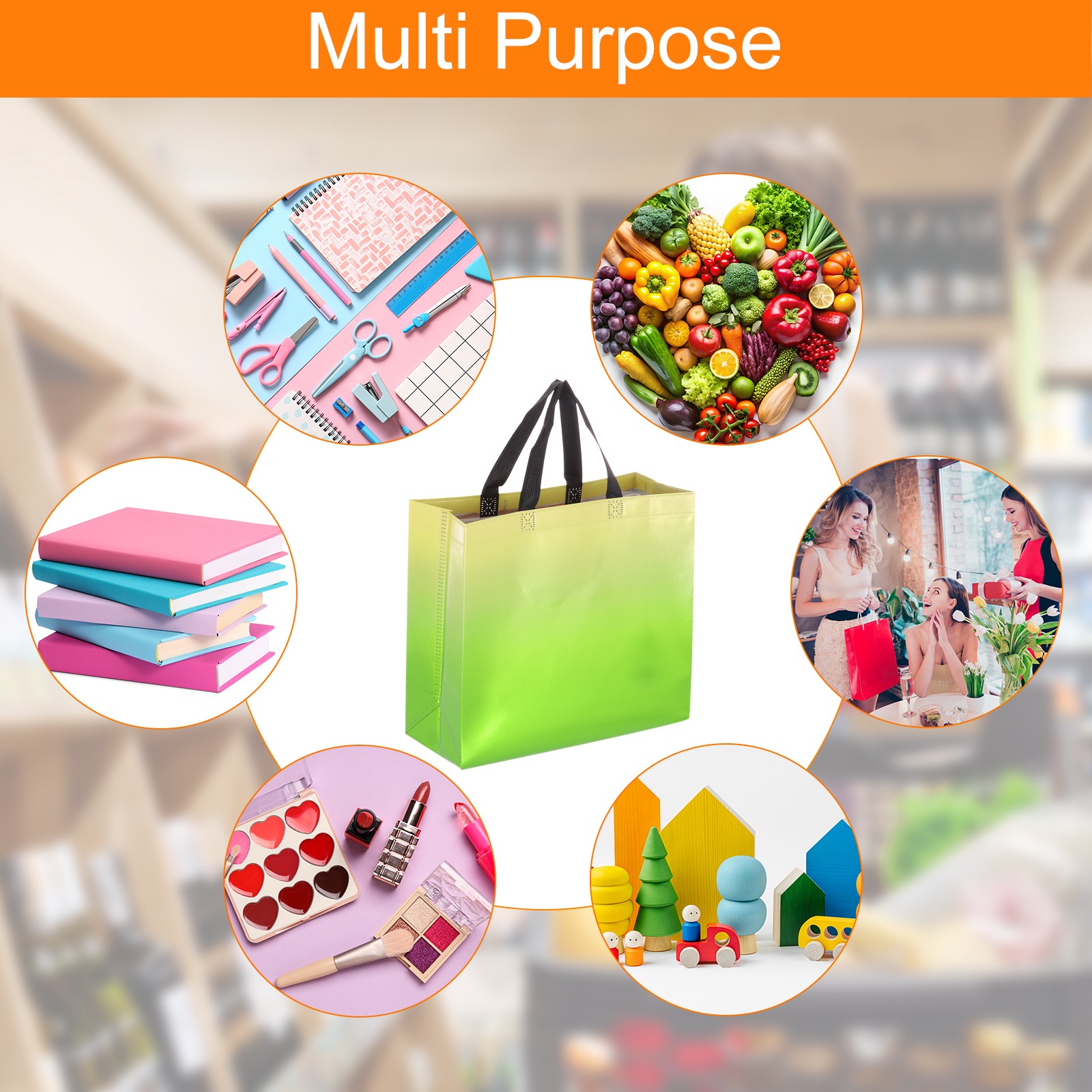 24Pcs Reusable Gift Bags with Handles 10.6 x 13 Inch Gradient Green