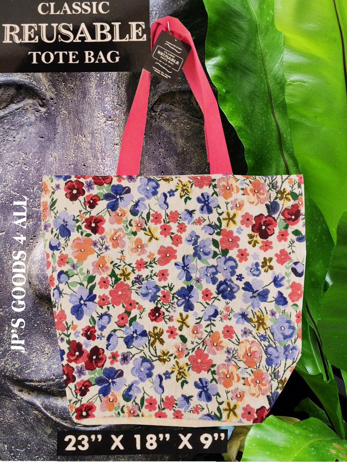 Floral Canvas Shopping Bag Tote Durable Made In India Durable 23 x18 in
